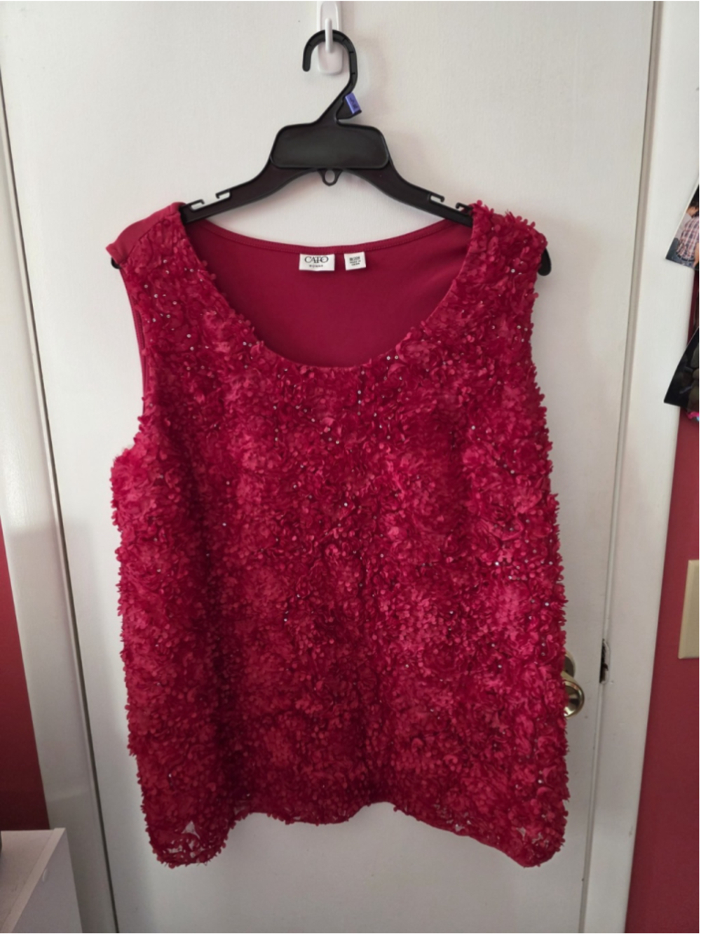 Vintage Cato Tank Top Womens 20W Red Roses Satin Babydoll Fairy Coquette 90s